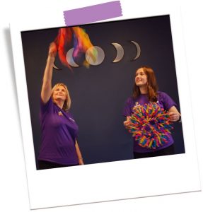 Angela and Karen preparing for a Mind Marvels class